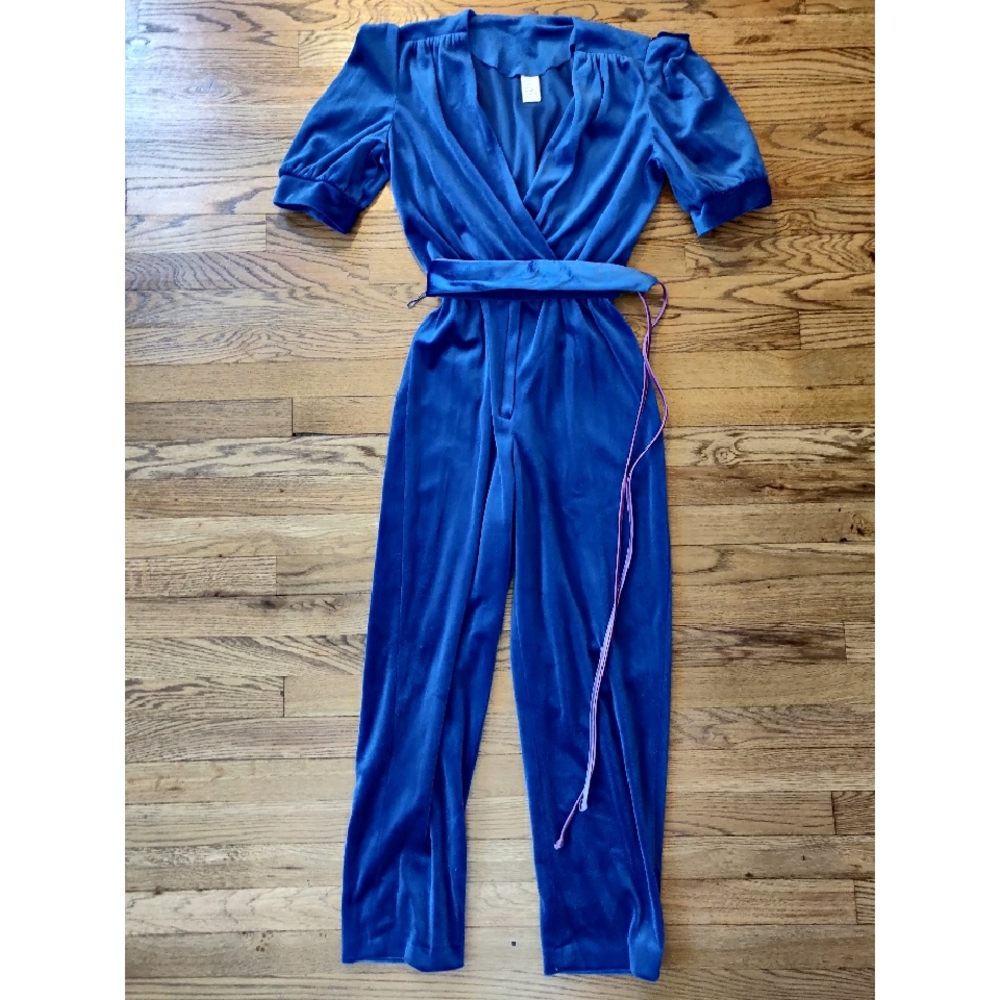 Vibrant Vintage Blue Velvet Jumpsuit